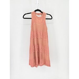 Pink Crocheted Lace All Over Y2k High Neck Keyhole Shift Dress XS Fairy Layers
